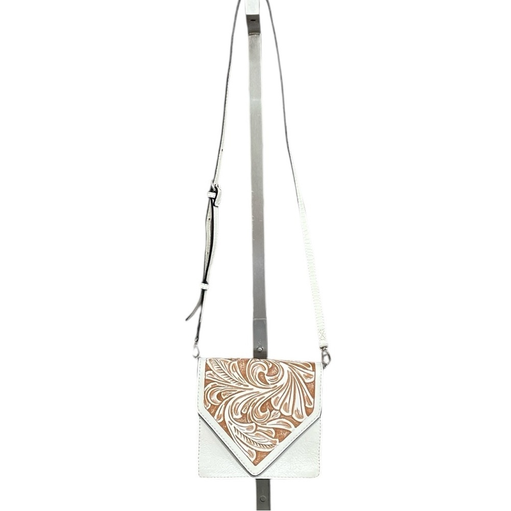 Alejandro Yeo Purse Mexican Tooled Leather White and Tan Crossbody Bag